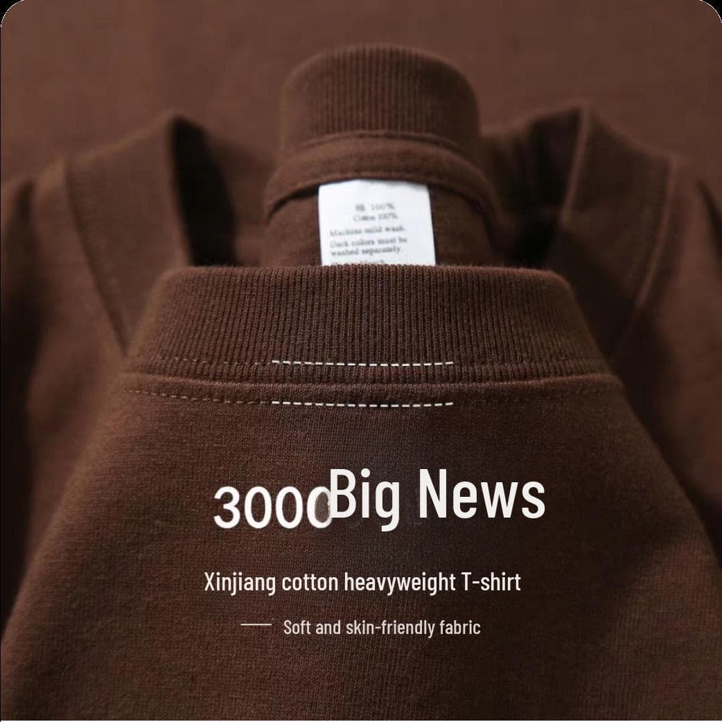 Unisex Heavyweight Khaki Cotton Drop Shoulder Short-Sleeve T-Shirt M [recommended 100-130 catties]