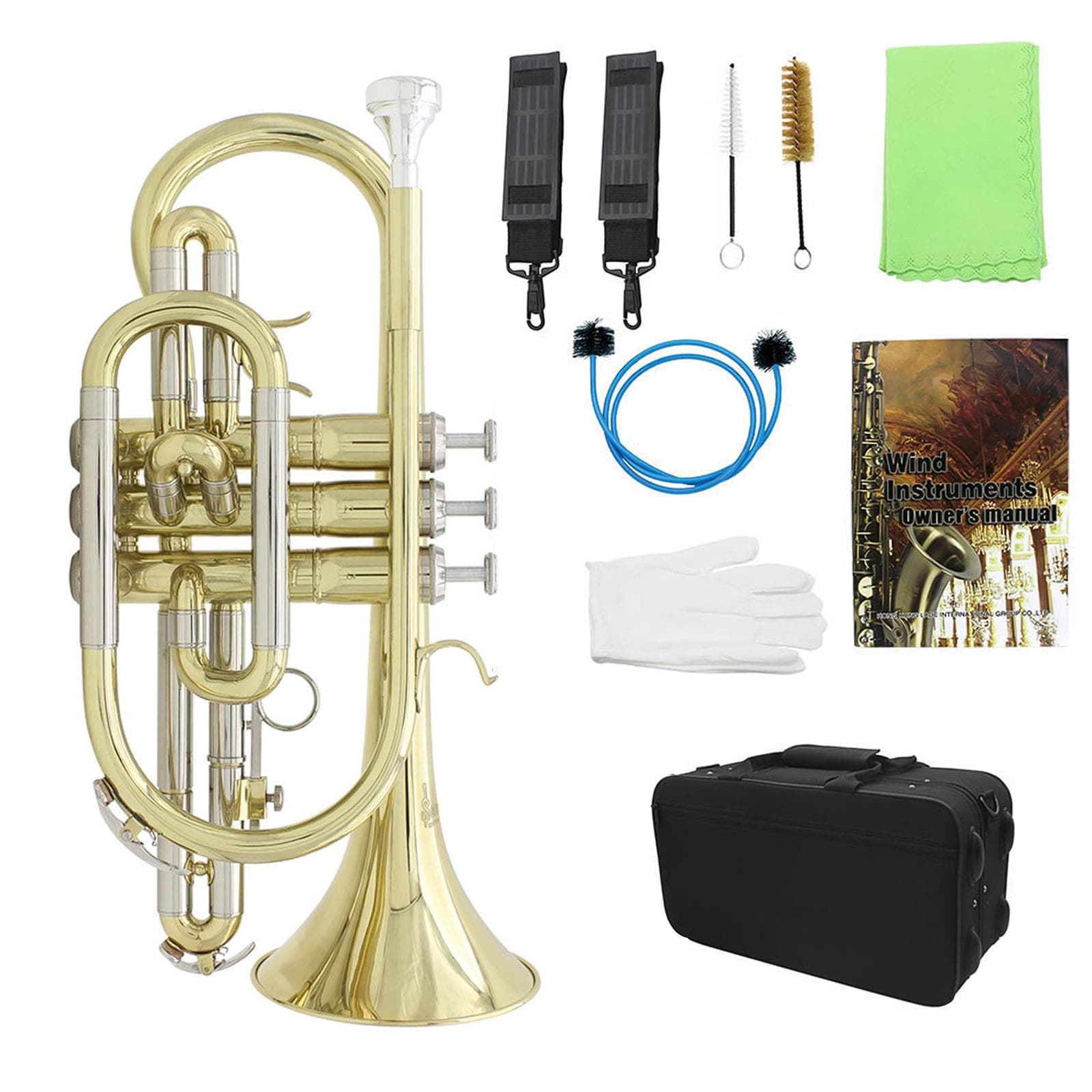 LADE Professional Bb Flat Cornet Brass Instrument with Carrying Case Gloves Cleaning Cloth Brushes