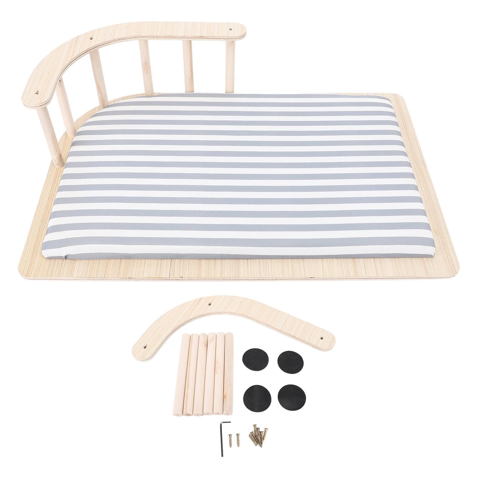 Wooden Elevated Cat Bed with Fence Soft Cushion Warm Easy Assembly Cleaning Cat Couch Bed for Cats
