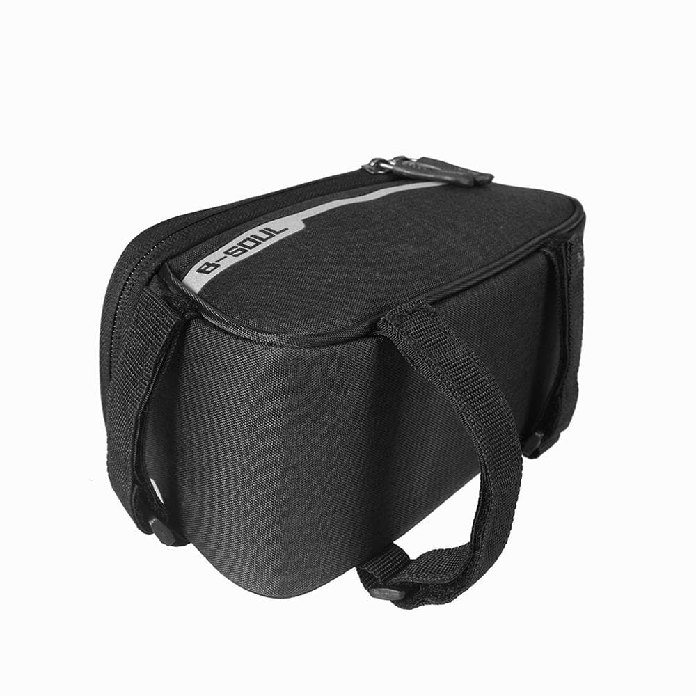 MTB Bicycle Top Tube Phone Bag for 6  Screen Size Bike Front Frame Bag with Headphone Hole black