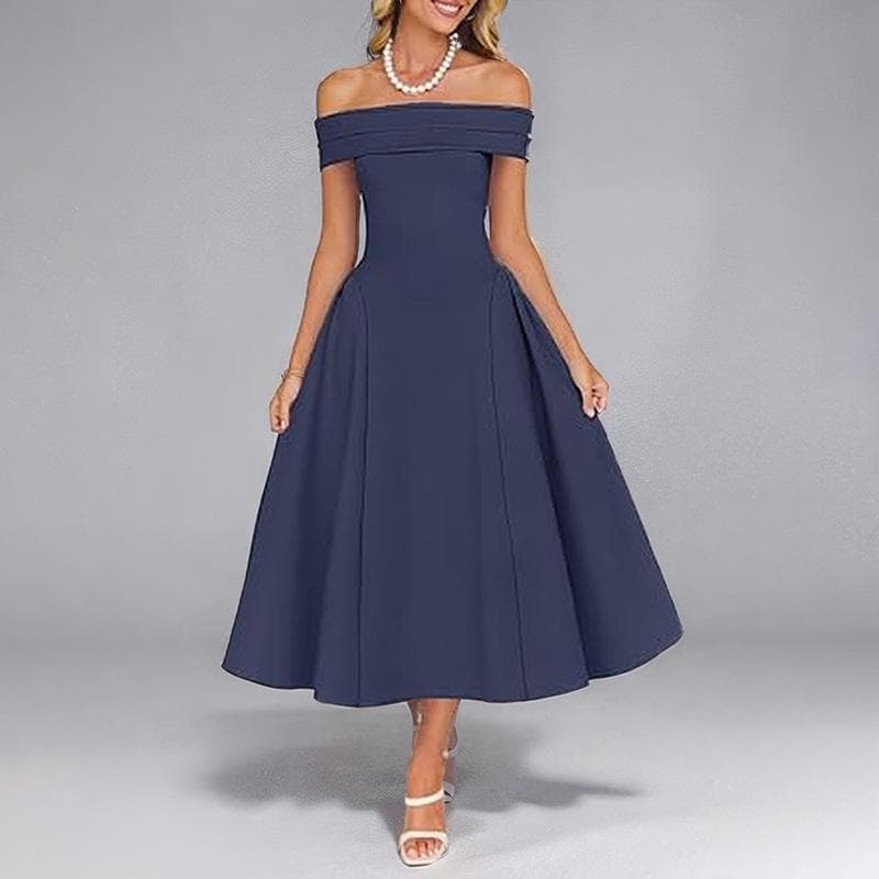 Summer Women's Fashion Off-shoulder Sexy Style One-length Solid Color Dress for Women 2XL