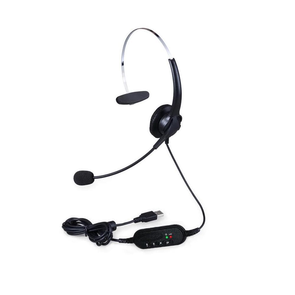 SingleSided USB Corded Headset Call Center Monaural Headphone with Adjustable Microphone Mute black