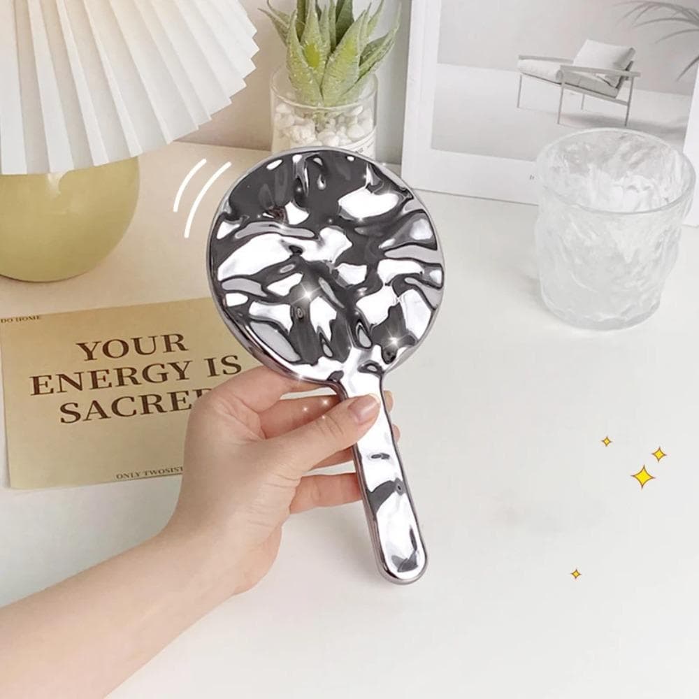 Electroplated Handle Makeup Mirrors HD Beauty Portable Round Hand Square Hand Small Make Up Mirror S
