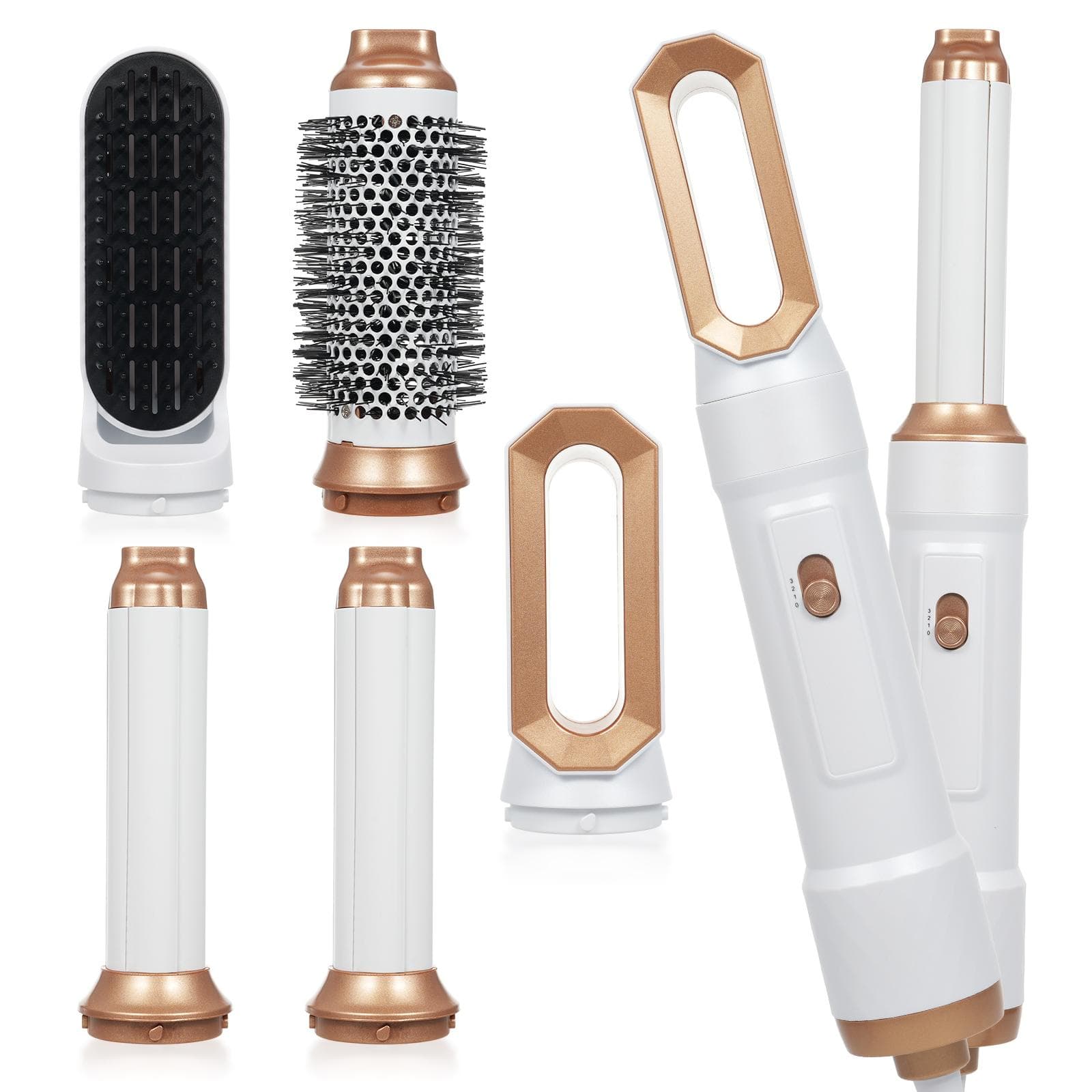 5in1 Hot Air Comb Home Use Straight Hair Curly Hair Blow Dryer Comb Multifunction Hair Styling US Plug white
