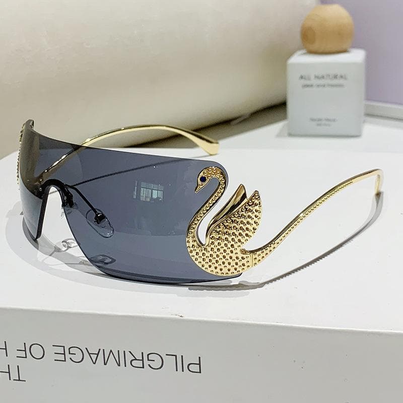 Y2K Vintage Rimless Swan Sunglasses Punk One Piece Lens Pink Eyeglasses Luxury Brand Designer Sun Glasses For Women Men