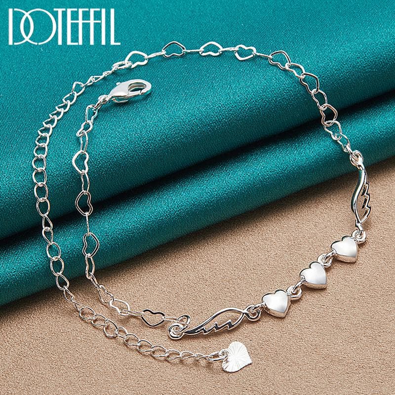 Romantic Heart Bracelet Party Gift 925 Sterling Silver Beautiful Jewelry 20cm