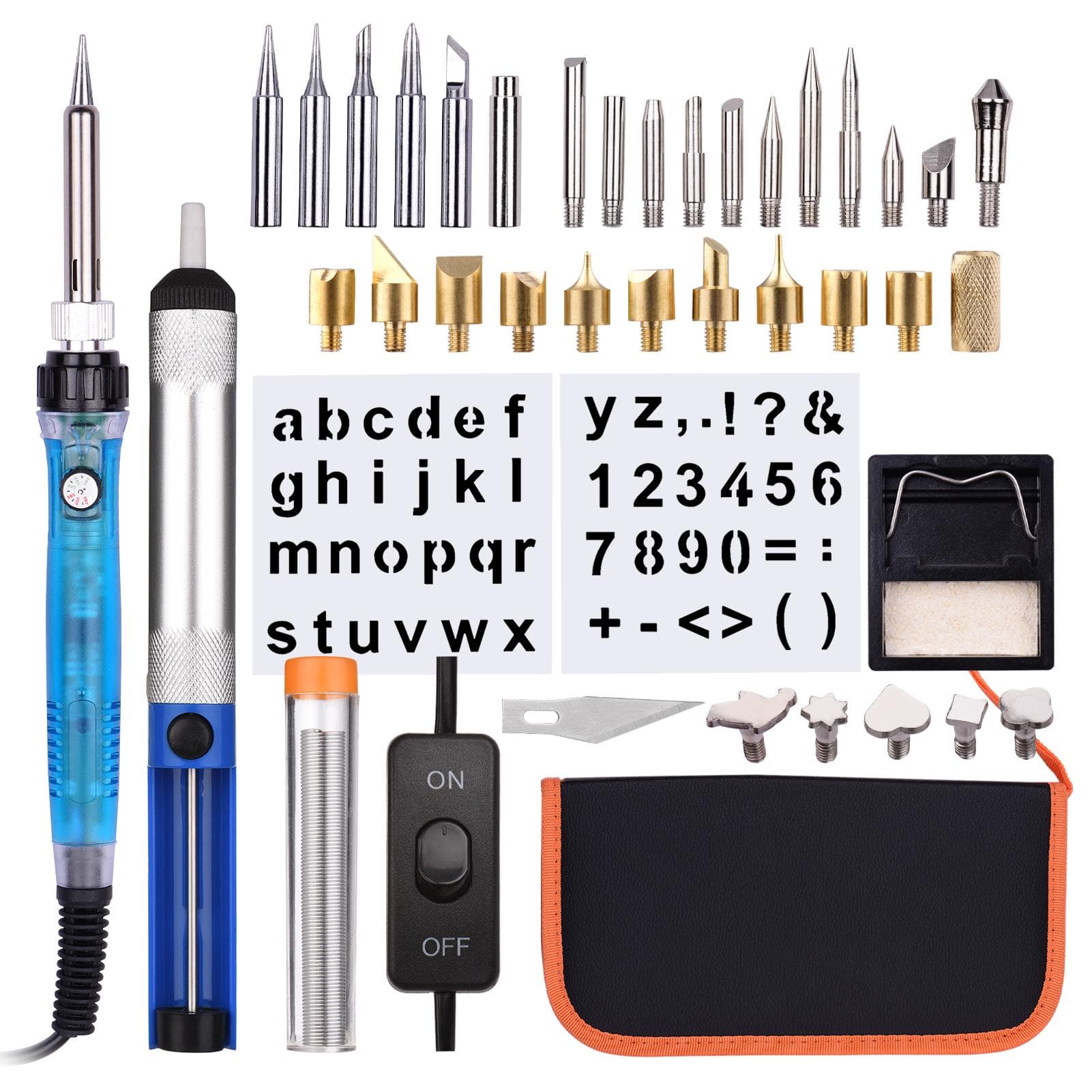 Wood Burning Tool Kit 38PCS Professional Pyrography Pen with ON/OFF Button Soldering Iron Set EU Plug multicolour