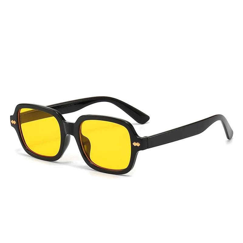 Vintage Square Sunglasses Women Men Retro Small Frame Sun Glasses Yellow Black Rivet Fashion Unisex Oculos De Sol 1PC