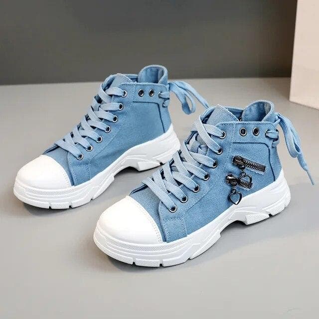 Canvas Ladies Casual Shoes High Top Woman Sneakers Lace Up Platform Sport Shoes for Women Breathable Fashion Tennis 38 blue