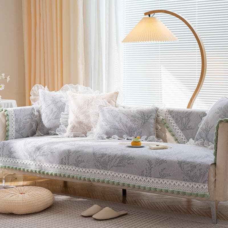 Kawaii Chenille Sofa Cover Sofa Towel Jacquard Couch Cover Seat Mat for Living Room Couch Slipcover Pad Green Fluffy Ball Edging 70x70cm 1pcs