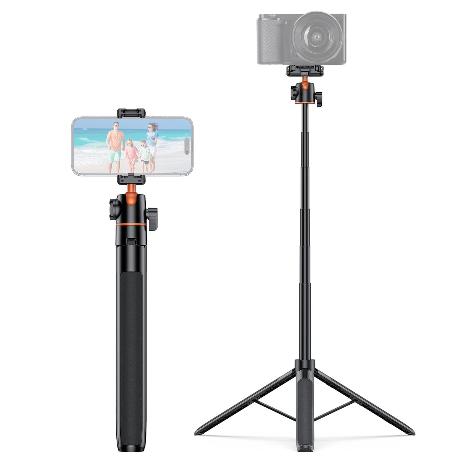 Camera Tripod Lightweight Extendable Selfie Stick Aluminum Vlog Stand with 360 degrees Ball Head