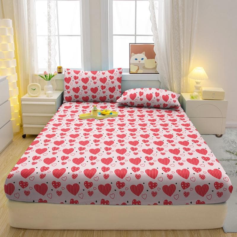 1 Simple Modern Heart-Shaped Printed Matte Fitted Sheet, Bedroom Printed Bed Cover, Bedding (Excluding Pillowcases) 71x132cm
