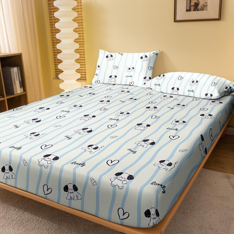 1 Cartoon Cute Animal Dog Printed Matte Fitted Sheet, Bedroom Printed Bed Cover, Bedding (Excluding Pillowcases) 71x132cm