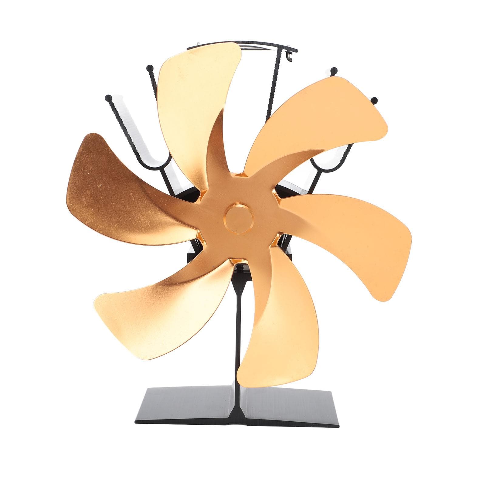 Vertical Stove Fan 6 Blades Thermal Fan Heat Powered Fast Warm Circulation Handle Design Stove Top gold