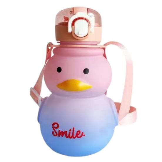 650ml Duck Water Bottle with Straw Lock Design Suspender One Key Open Transparent Lid Water-drinking Kawaii pink