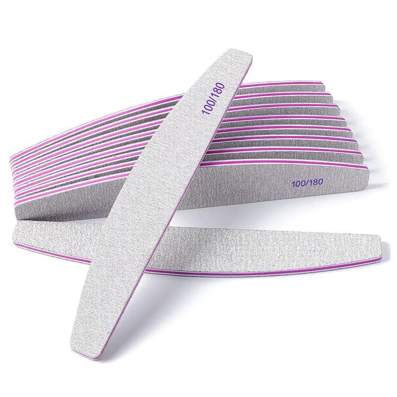 10Pcs Double Sided Nail Files For Manicure 100/180 Thick Sandpaper Curved Buffer Block Washable Manicure Tools Set 10pcs