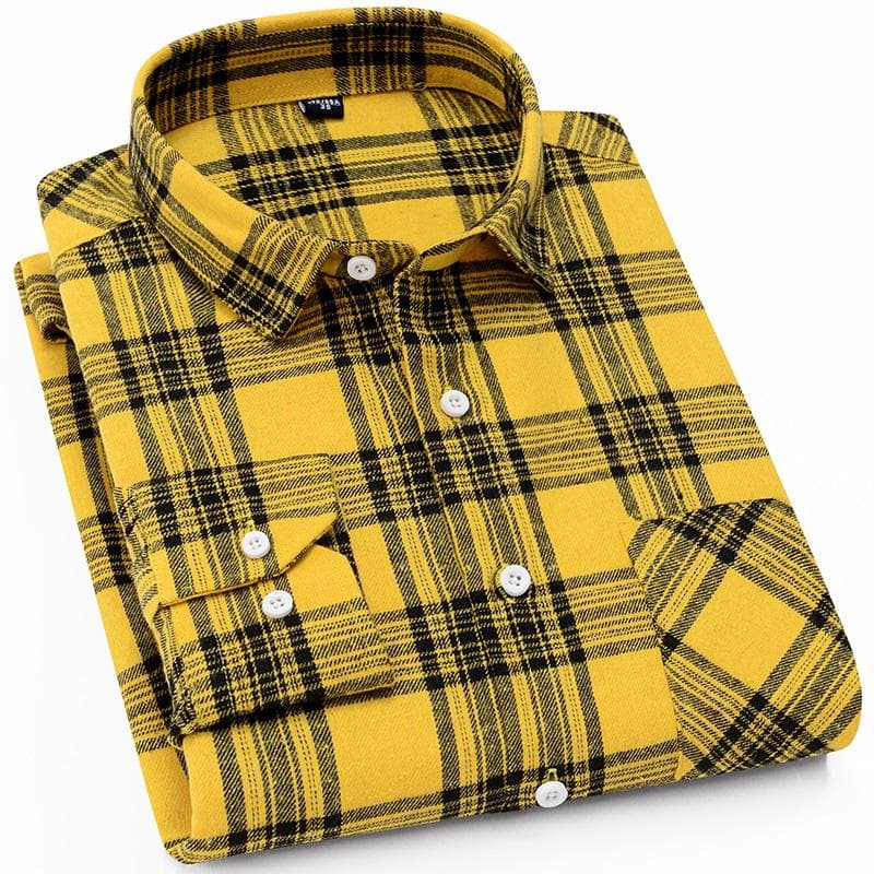 Classical Men Plaid Shirts Long Sleeve Casual Regular Fit Male Tops Autumn Spring L