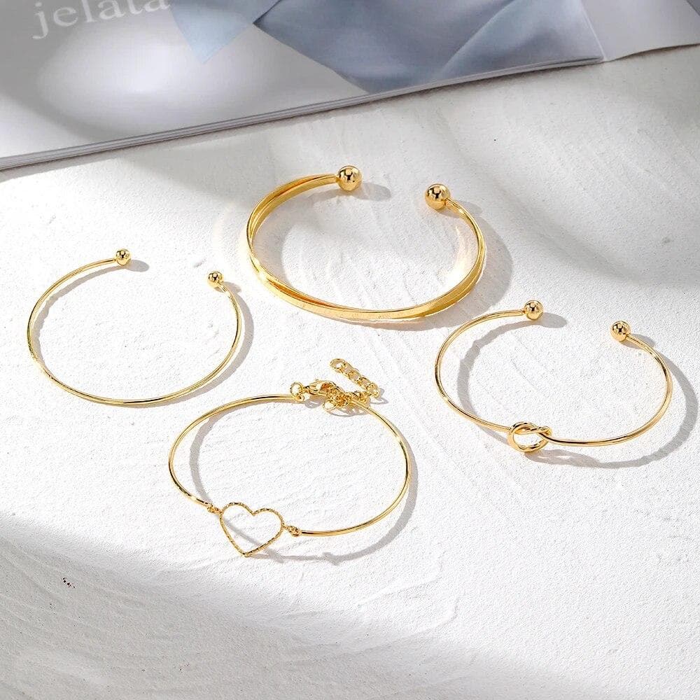 Fashion Heart Cross Bracelet For Women Punk Gold Color Opening Bangle Set Trendy Jewelry Gifts Accessories gold