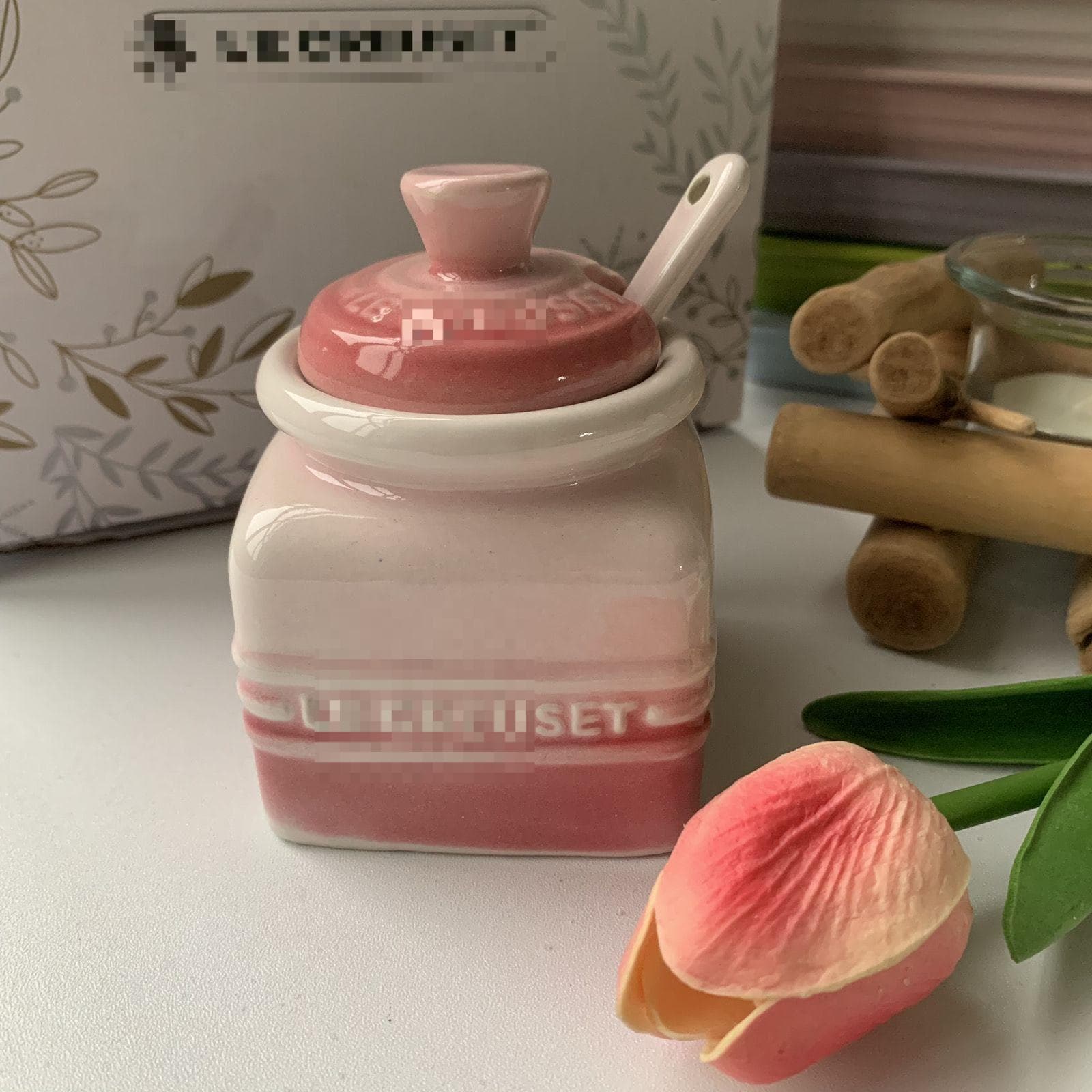 French Seasoning Salt Can Set Kitchen Ceramic Jars Gradual Change Color Household Seasoning Box Bottles with Spoon