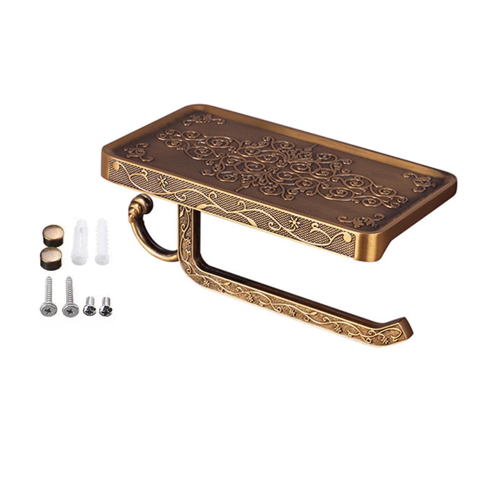 Black Paper Roll Rack with Phone Storage Shelf Aluminum Vintage Toilet Paper Towel Holder for gold