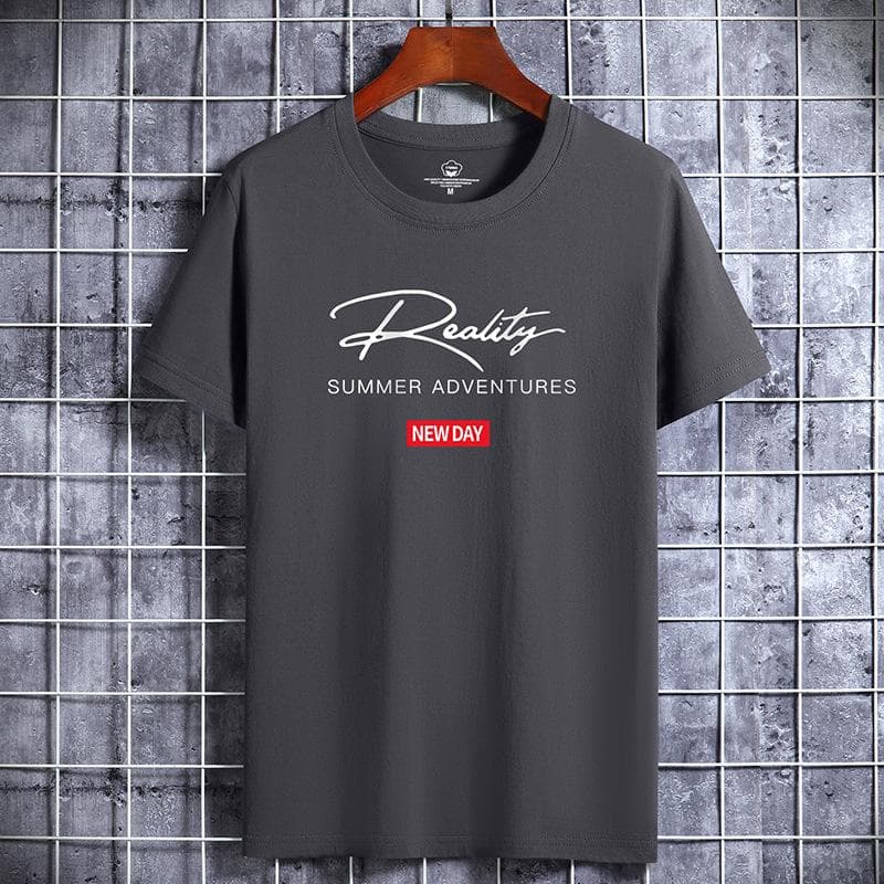 QICED Cotton Short Sleeve T-shirt Men's Fashion Loose Half Sleeve Shirt Printed Compassionate Shirt L