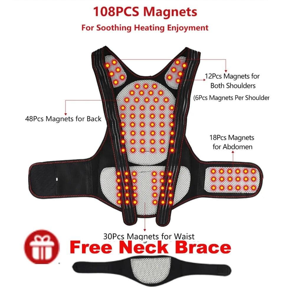 108pcs Magnetic Tourmaline Self-heating Brace Support Belt Back Pain Relief Spine Back Shoulder Lumbar Posture Corrector Therapy XL
