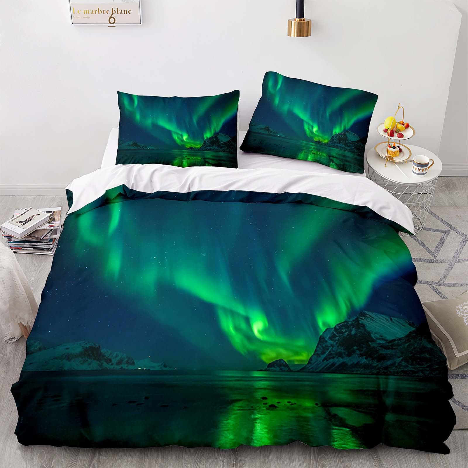 Mountain Aurora Bedding Set Romantic Galaxy Landscape Bedclothes Single Double Queen  Twin Full Size Duvet Cover Women Bed Linen 140x200cm 3pcs