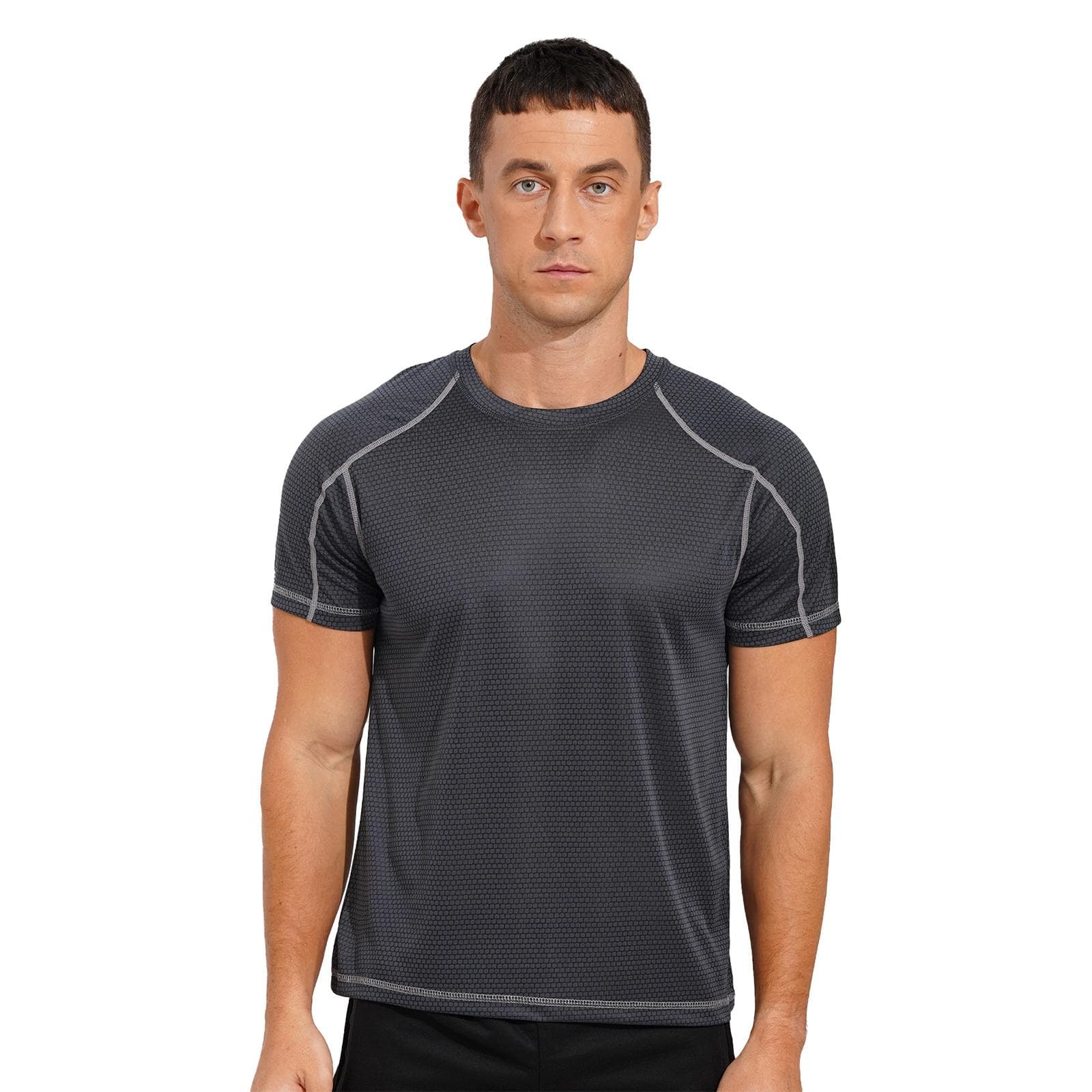 Men's Swim Shirts Rash Guard T-Shirt Quick Dry Swimming Top Short Sleeve Muscle Gym Tee dark grey