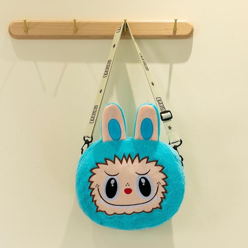 Cute And Colorful Labubu Plush Animal Shoulder Bag Stylish Crossbody Purse For Children Blue Large