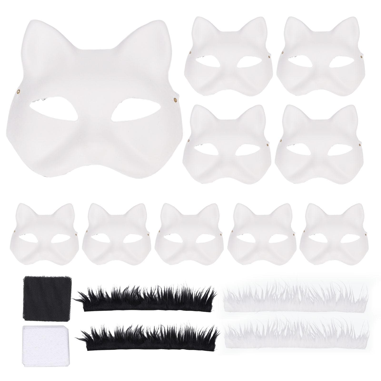 10PCS Cat Therian Face Cover Paper DIY Hand Painted Blank Animal Cat Half Face Cover with Fur and