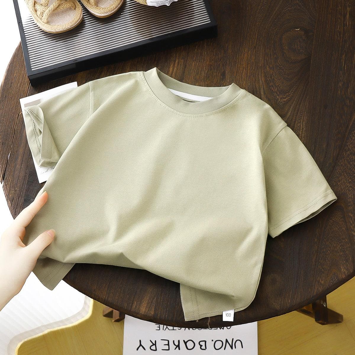 Children's 100% Cotton T-Shirt Soft Breathable Summer Casual Top White Red Black T-Shirt Girls' Summer Baby Clothes 120cm light green