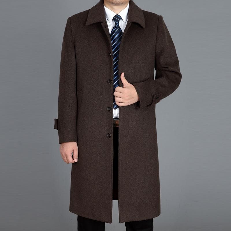 Men Wool Long Coat Autumn Wool Cashmere Coat Men Winter Woolen Overcoat Outerwear 3XL coffee