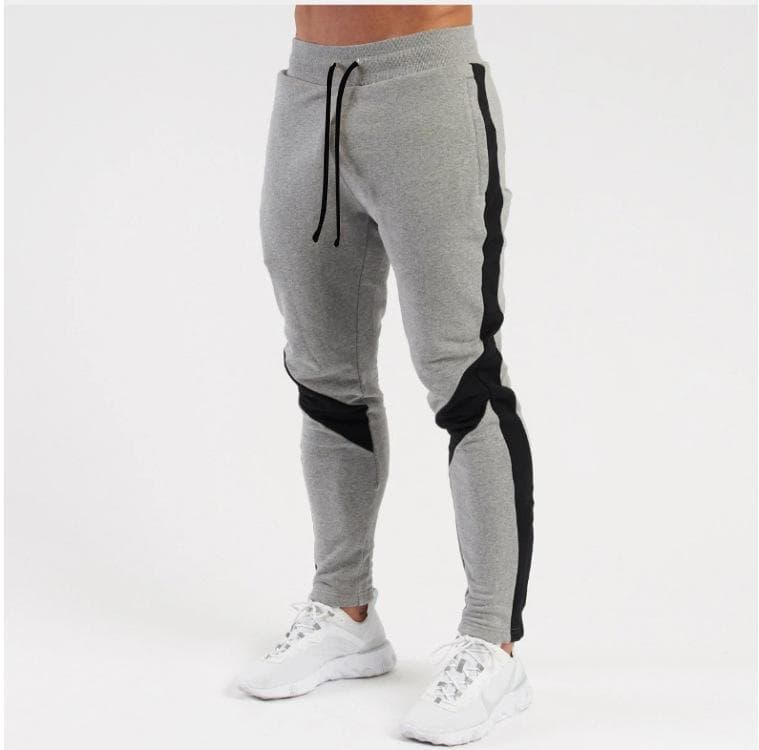 2024 Men's Color-Blocked Slim Fit Elastic Trousers with Velvet Lining, Mid-Waist Sports Pants XXL light grey