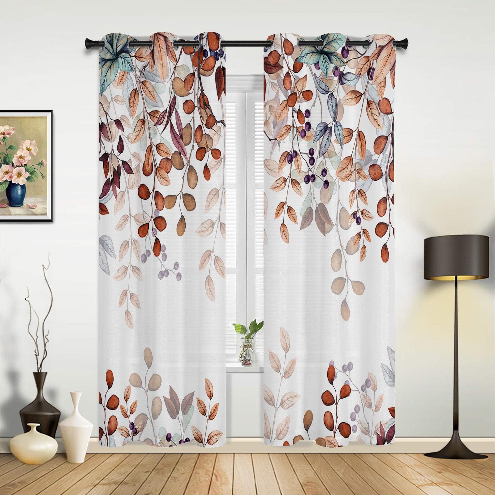 Leaves Plant Blue Green Curtains for Bedroom Living Room Drapes Kitchen Children's Room Window Curtain Modern Home Decor 135W x 60H(cm) x1