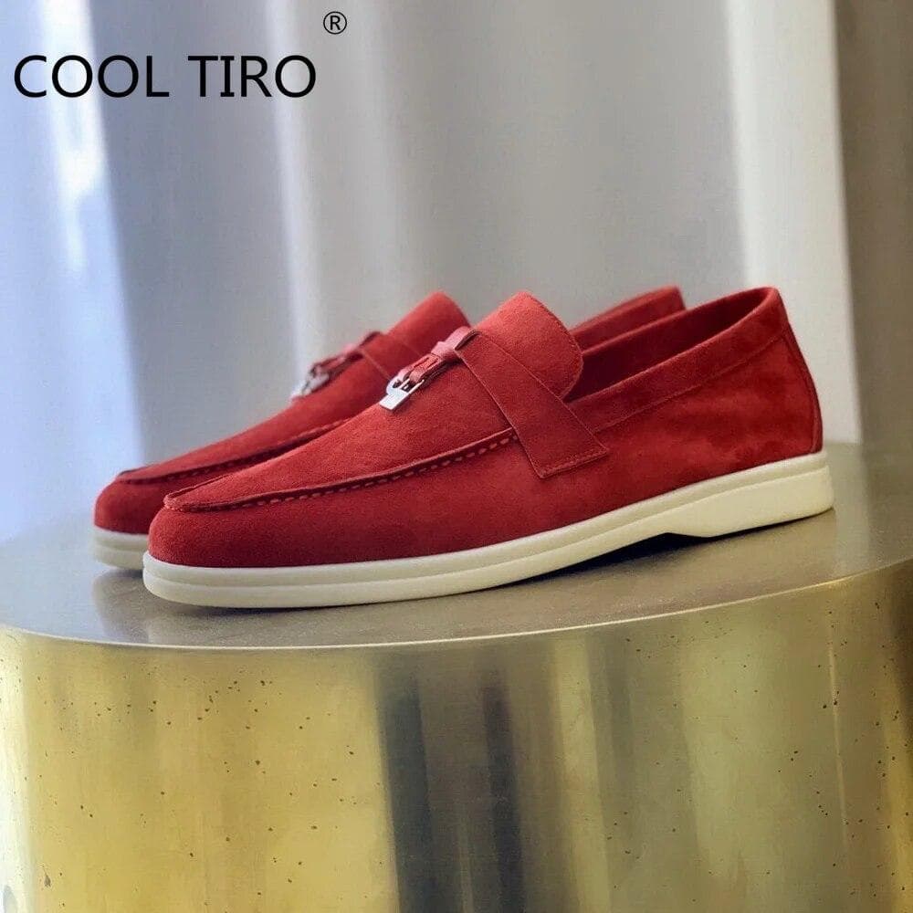 Woman Flat Shoes Slip On Women Loafers Leather Metal Lock Blue Suede Moccasins Mules Casual Driving Shoe Summer Walk Shoes Femme 39