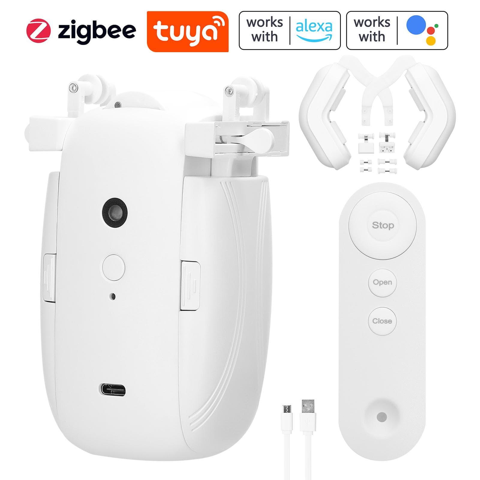 2PC Tuya ZigBee 3 in 1 Intelligent Curtain Motor Electric Curtain Robot Automatic Opener No Wiring 1pc white