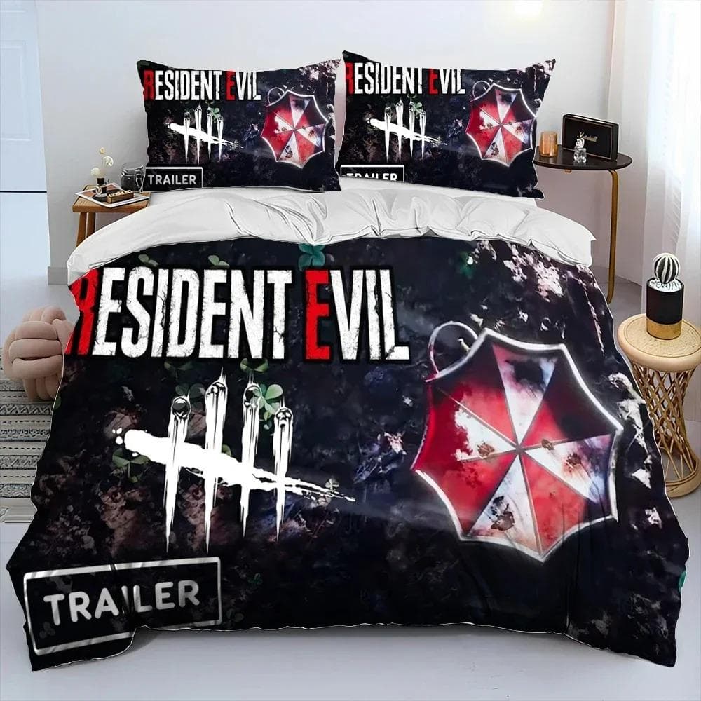 3D R-Resident Evil Games Gamer Comforter Bedding Set,Duvet Cover Bed Set Quilt Cover Pillowcase,king Queen Size Bedding Set Boys 135x200cm 2pcs
