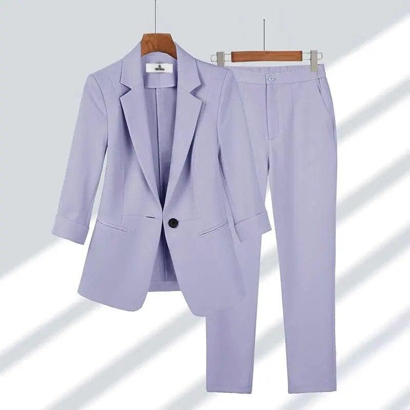 Women's Thin Office Suit Business Suit Jacket + Pants 2 Piece Set XL purple