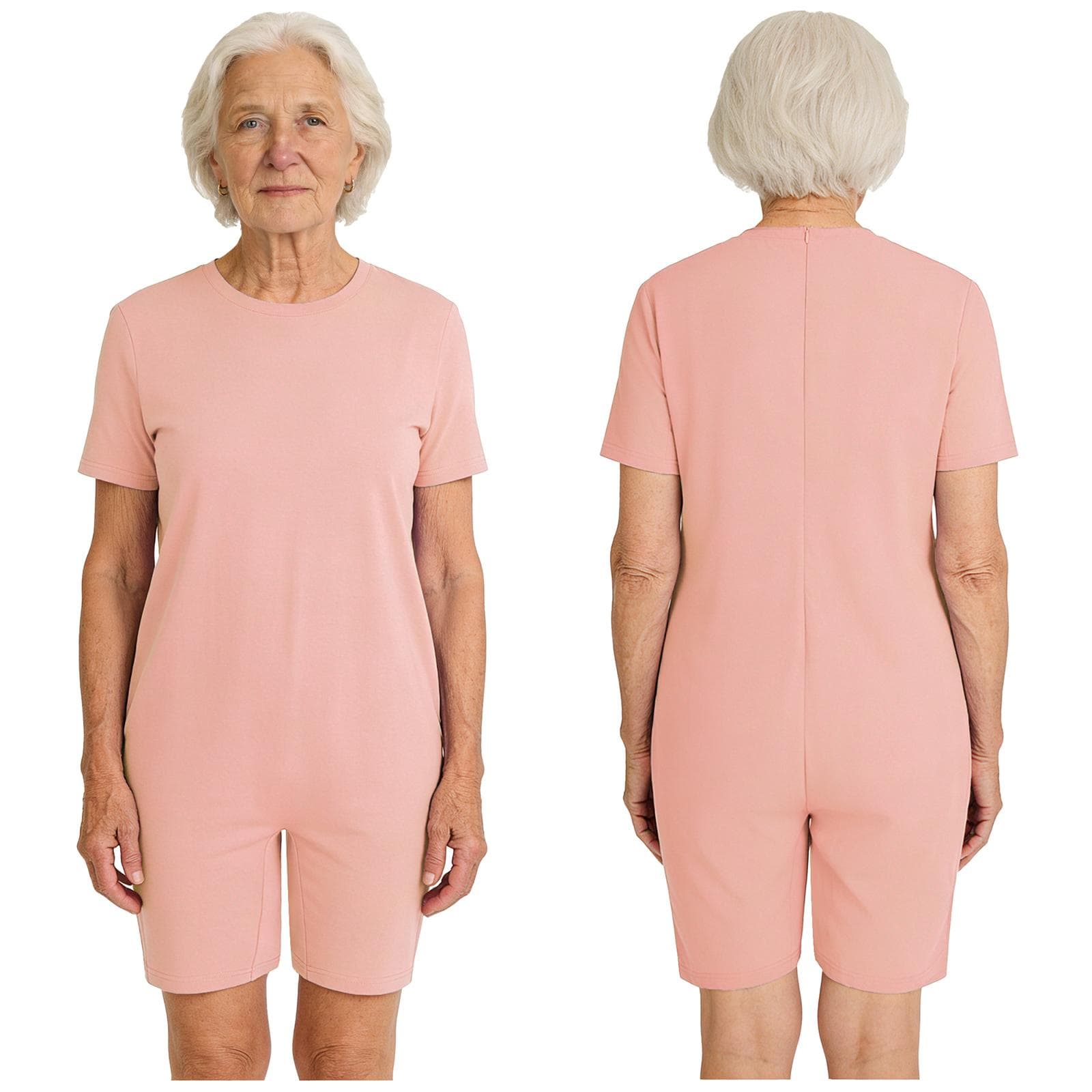 All-Day Adaptive Solution S-3XL for Adults: Unisex Anti-Strip Romper with Back Zip, Short Sleeve for Comfort & Safety XXL pink