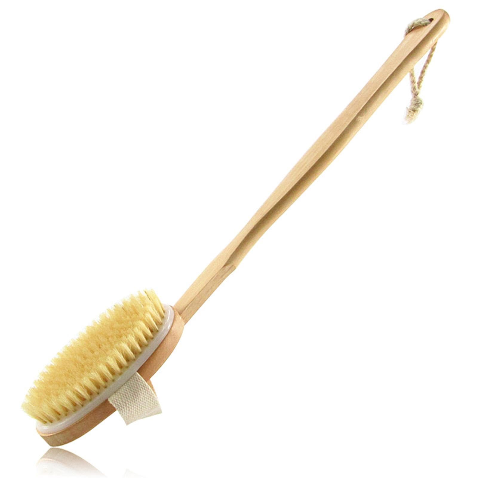 Bath Body Brush Back Scrubber with Comfy Bristle Long Handle Gentle Body Massager Wet or Dry khaki