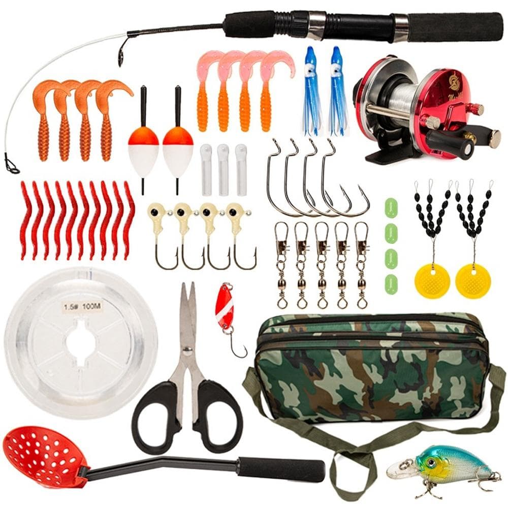 52pcs Ice Fishing Gear Set Ice Fishing Rod and Reel Combo with Ice Fishing Scoop Ice Fishing Hook 50cm