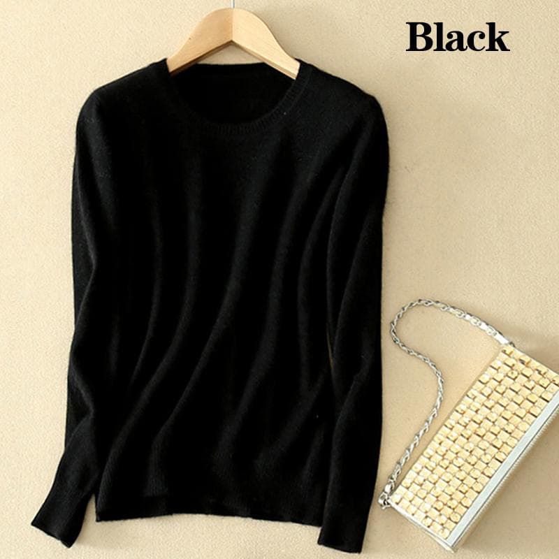 Women's Cozy Knitted Pullover Cashmere Sweater Crew Neck Fuzzy Slim Fit Red Black Wool M black