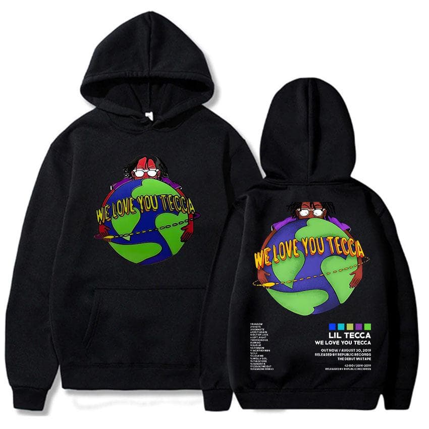 Lil Tecca Hoodie for Autumn/Winter Hip Hop Comfortable Sweatshirts Pop Retro Fleece Clothing Gothic Soft Pullovers XS black