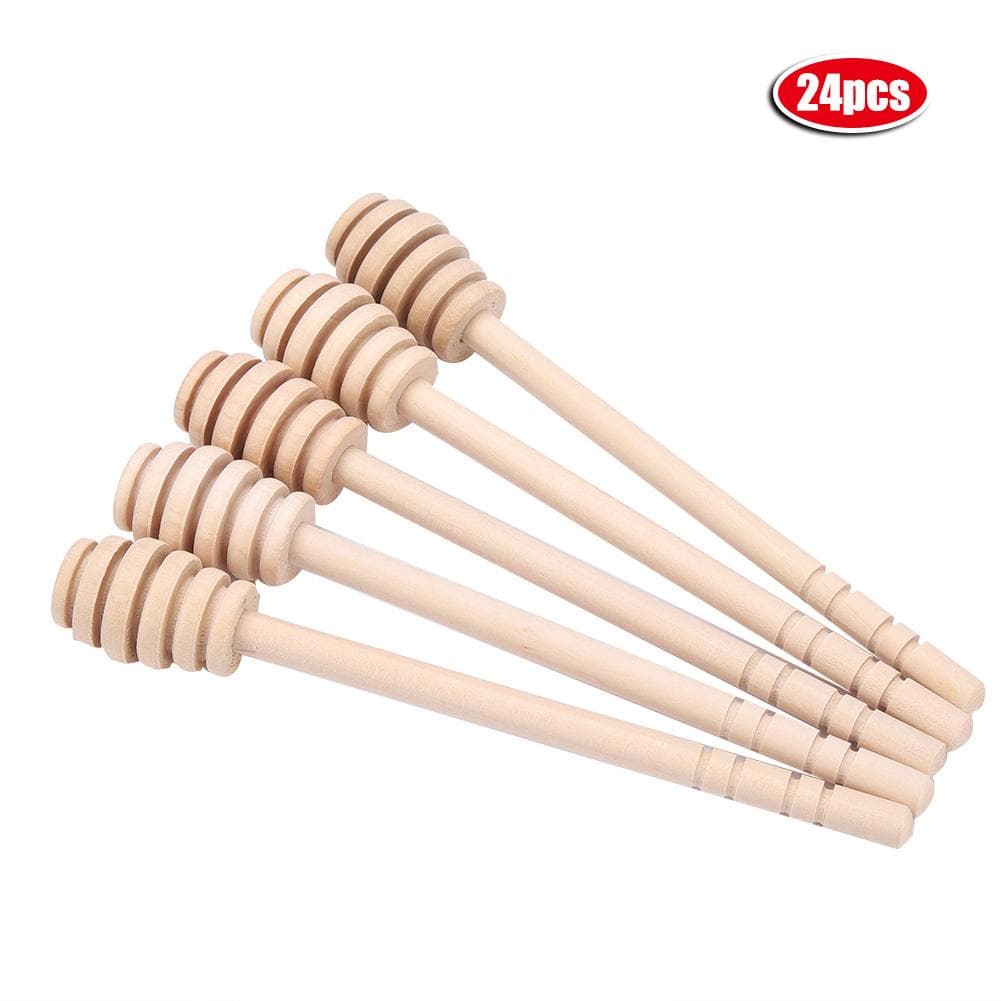 24Pcs Wooden Honey Dripper Stick Server Jam Syrup Drizzler Stirring Rod Kitchen Gadgets (16cm)
