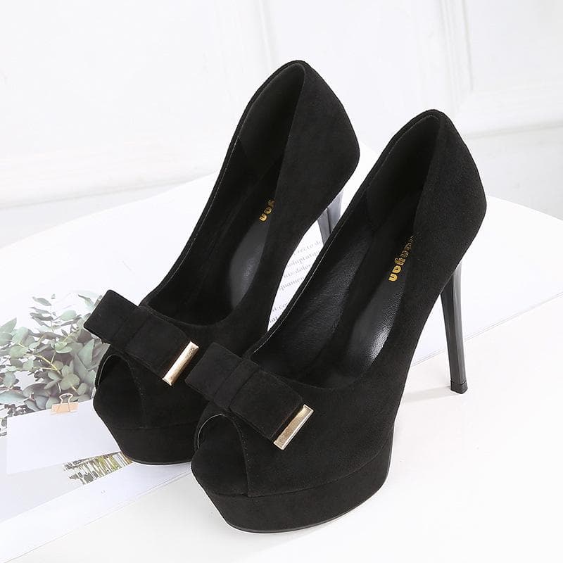 New Fish Mouth Waterproof Platform Bowknot Suede High-heeled Ultra-high-heeled Professional Women's Single Shoes 39