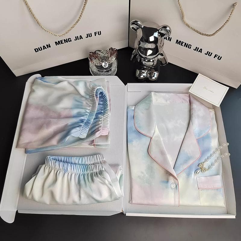 Korean Style New Women's Pajamas Three-piece Set Design Printed Spring Women's Pajamas Short-sleeved Shorts Trousers Home Wear M