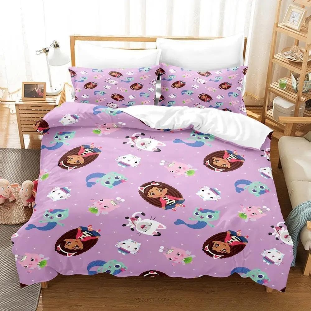 Gabbys Dollhouse Bedding Set Single Twin Full Queen King Size Bed Set Adult Kid Bedroom Duvet cover Sets 3D Anime Bed Sheet Set AU Queen 210x210cm