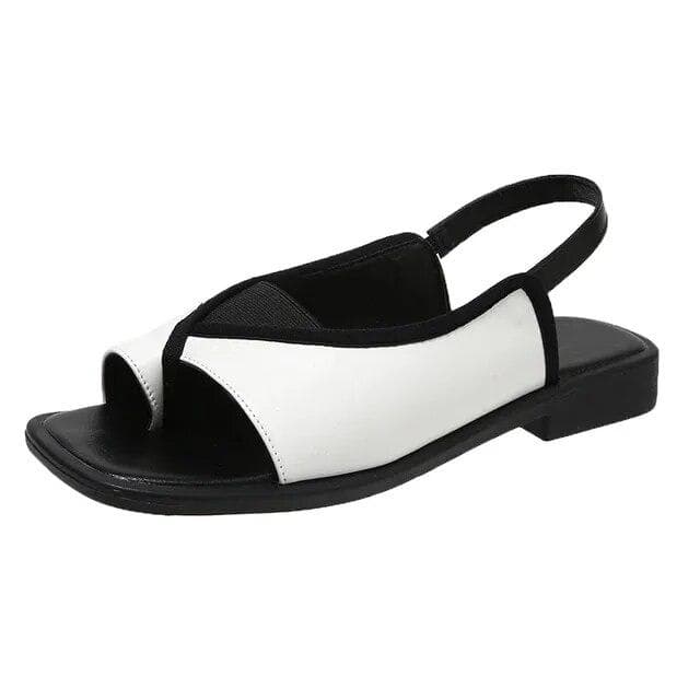 Womens Casual Vintage Sandals Open Toe Beach Flat Sandals Square Head Leopard Pattern Designer Shoes Summer Fashion Female 35 white