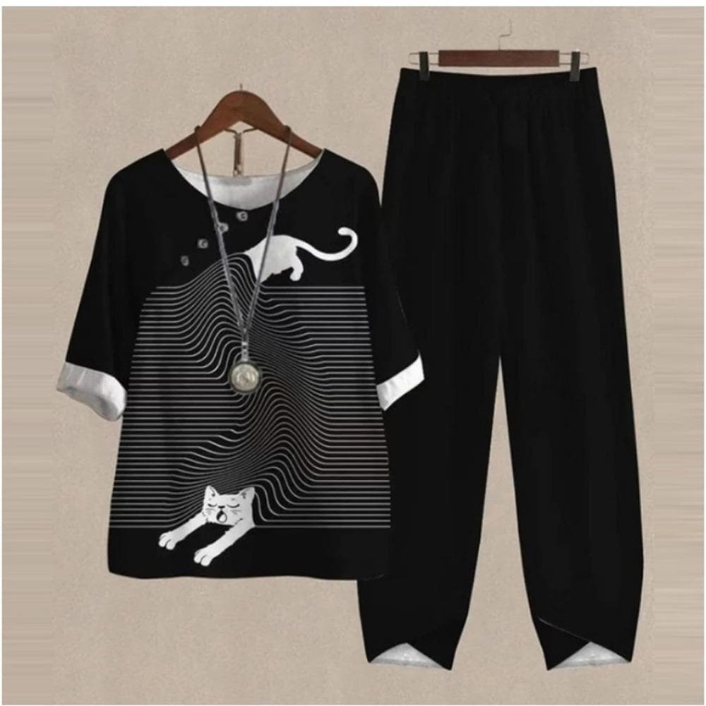 QICED Women's Fashion Summer Spring Solid Color Print Short Sleeve Suspenders Trousers Pants Suits XL