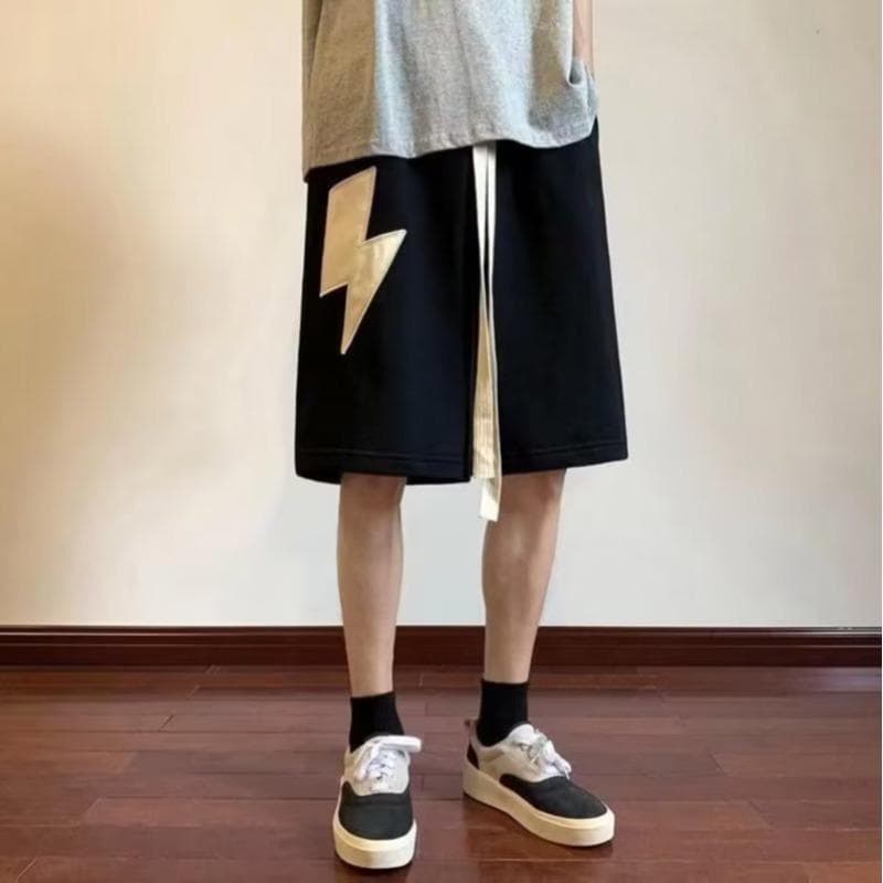Summer Wear American Sports Five-point Pants Loose Wide-leg Boys Casual Pants 5XL black